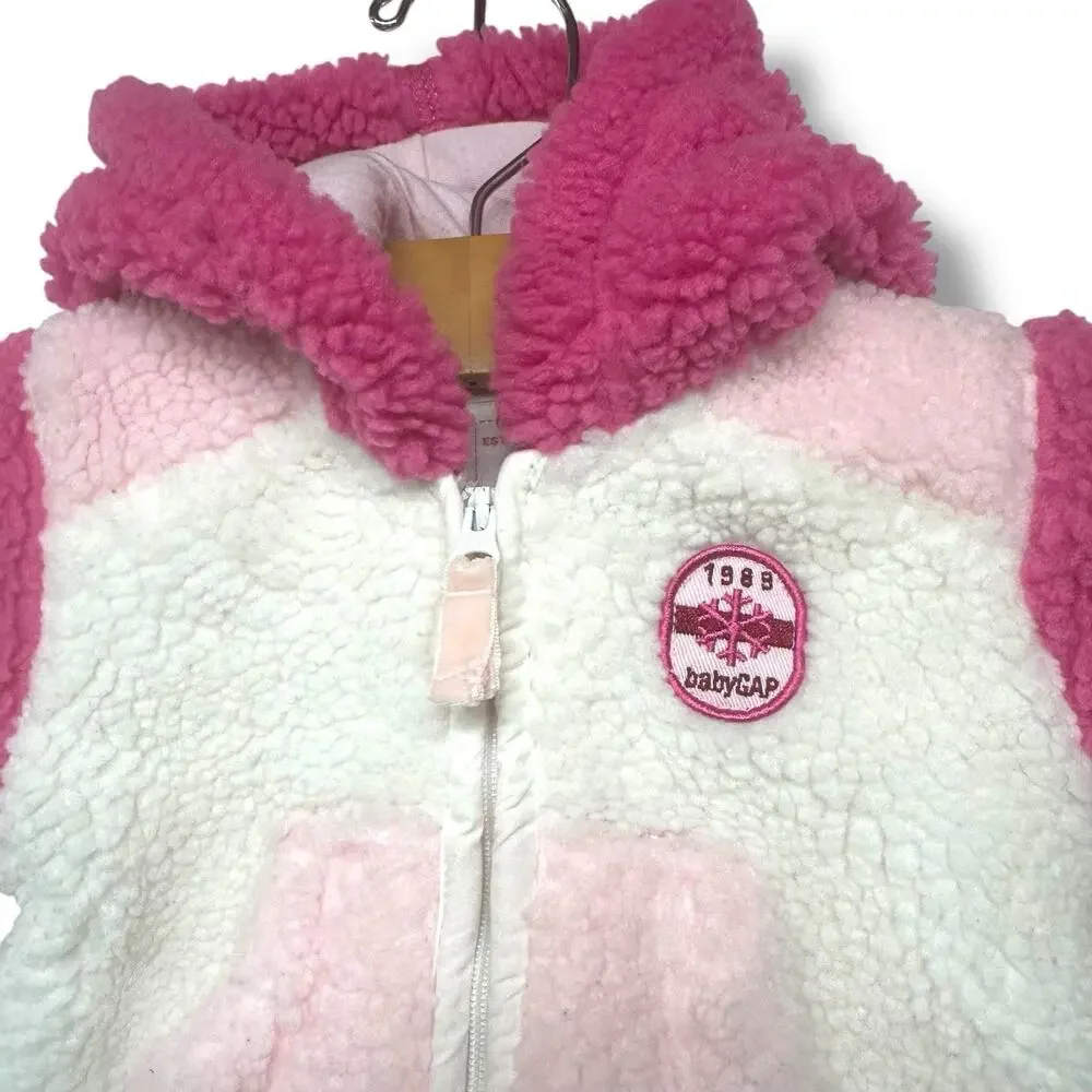 Baby Gap Infant Jacket Pink White Sherpa Fleece Sz 0-3 month Coat Lined Zip Y2K